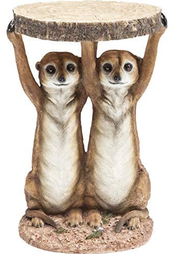 Kare Design Beistelltisch Meerkat Braun, 33cm Durchmesser, Couchtisch, Erdmännchen Motiv, Wohnzimmer, Sofatisch, Nachttisch, 52x35x33 cm (H/B/T)