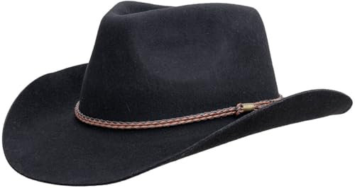 Outback Trading Company Men's 1153 Forbes Water-Repellent UV-Protective Australian Wool Western Cowboy Hat, Black, Large