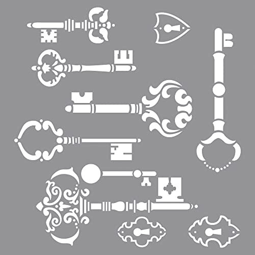 RAYHER HOBBY 38911000 Schablone Vintage Schlüssel, 30,5 x 30,5 cm, Polyester, SB-Btl 1 Stück