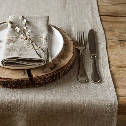 Varvara Home Leinen Tischläufer | Tischband Reinleinen | Tischtuch 100% Leinen LANDHAUSSTIL & RUSTIK 45 x 230 cm Natur Braun