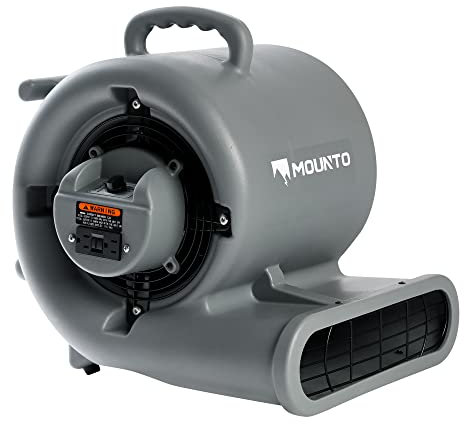 Mounto 1/3hp Air Mover 2000cfm Carpet Dryer Blower Floor Drying Fan - 3-Speed Air Mover w/Dual GFCI Outlet, 25ft Power Cord for Drying, Cooling, Air Circulation (Grey)