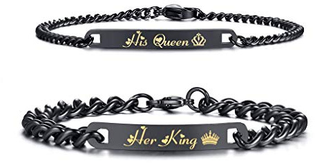 Global Jewelry Stainless Steel Her King His Queen Couple Bracelet Matching Set Valentine Gift (A Set)