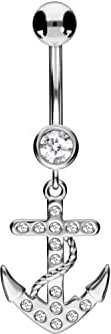 PIERCINGLINE Bauchnabelpiercing Titan Anker 925er Silber Piercing Bananabell Banane Silberfarben