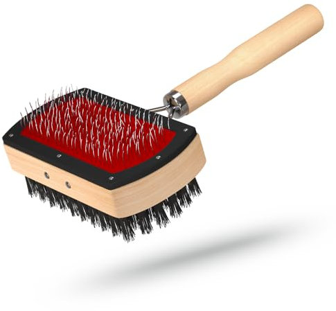 Lammfellbürste für Lammfelle und Schaffelle, Robuste Universal-Pflegebürste aus Holz, auch als Fellbürste für Haustiere, Hunde und Katzen, Zupfbürste Doppelt