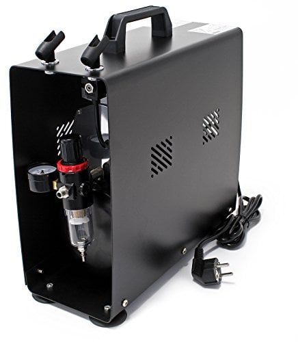 Wiltec Compresseur à membrane Aérographe Airbrush AS196A – 2 cylindres – 6 bar – Diaphragme – Sans huile – Réservoir d'air et Interrupteur 2 étapes – Aérographie, modélisme, manucure, tatouage