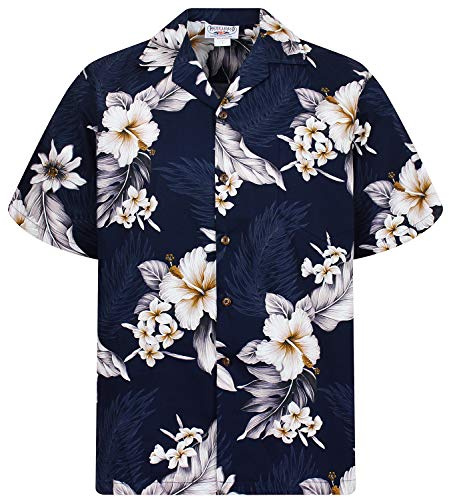 Pacific Legend Original Hawaiihemd Kurzarm Herren Kurzarm Button-Down Front-Tasche Hawaii-Print Enzian Blumen Floral