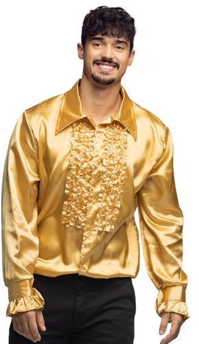 Boland- Chemise disco à volants, or, pour hommes, déguisement, chemise de fête, Schlagermove, années 70, fête de thème, carnaval