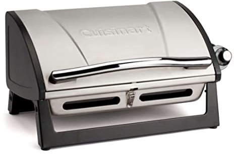 Cuisinart Grillster Portable Gas Grill, Stainless Steel Compact BBQ Grill with Locking Lid for Easy Transport, 8000 BTU Propane Grill with Dishwasher Safe Cooking Grate, Small Grill for Camping & BBQs