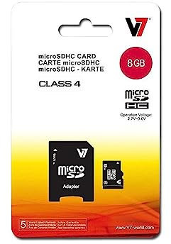 V7 8GB MicroSDHC Class 4 Flash Memory Card with SD Adapter (VAMSDH8GCL4R-1N),Black