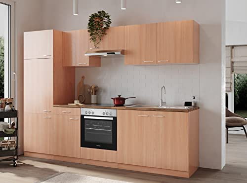 Respekta Gerda Küchenzeile, Holzwerkstoff, Buche, 270 cm