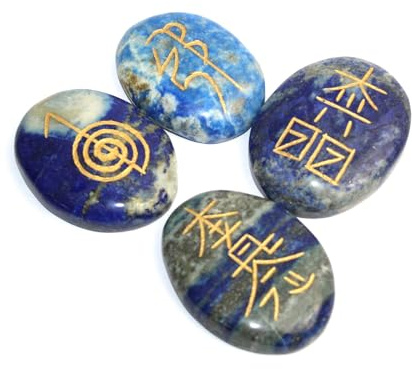 Jet International Neues Lapislazuli Usui Reiki-Heilungsset Kostenlose Broschüre Kristalltherapie Chakra Ausgleichsmeditation Edelstein Spirituelle Energie Positiver geistiger Frieden Wohlstand Wachst