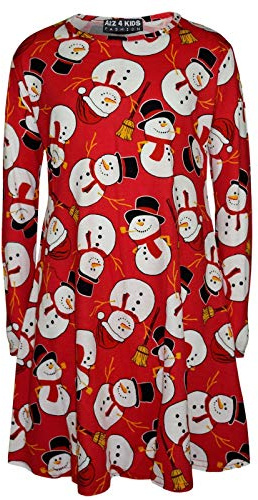 A2Z 4 Kids Girls Christmas Santa Print Swing Dress Long Sleeve 1-13Y | Soft Festive Outfit for Holiday Parties and Everyday Winter Wear