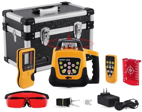 Iglobalbuy Livella Laser Rotante 360° Autolivellante Raggio Rosso, Raggio d'azione Fino A 500m di diametro, Orizzontale e verticale, con Telecomando, ricevitore laser (Rotary Laser)