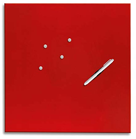 Eurographics Memo Board MB-RED5050 Magnet- und Schreibtafel aus Glas in rot (inklusiv Stift + Magnete) Red 50x50cm