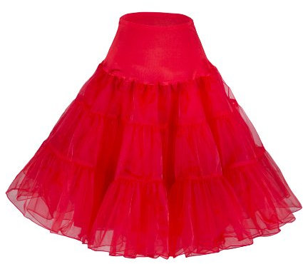 Flora® 50s VINTAGE ROCKABILLY Retro Tutu PETTICOAT SKIRT,25 Length (Large-XLarge, RED)