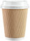 100 x Kraft 12 Ounce Ripple Paper Cups and White LIDS 3 Ply Insulated For Tea Coffee Cappuccino Hot Drinks
