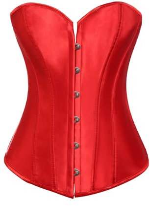 MISS MOLY Corsage|Vollbrust Vintage Kunstleder Korsage Leder-Optik Coolstil Korsett Reißverschluss/Vorderschliesse Corset(Mit G-String) Rot 6XL