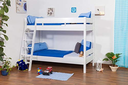 Kinderbett Etagenbett Martin Buche Vollholz massiv weiß lackiert inkl. Rollrost - 90 x 200 cm, teilbar