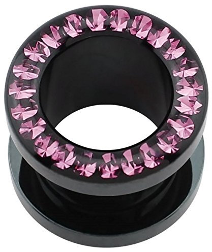 eeddoo Flesh Tunnel pinke Kristalle Schwarz Acryl 6 mm