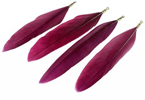 Vintageparts Anhänger aus echten Federn in aubergine 4 Stück Vogelfeder, Boho Style, Modeschmuck, DIY-Schmuck, Federanhänger