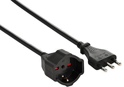 Electraline 46111 Prolunga 10 mt Spina 16A e Presa polivalente (schuko + 10/16A), Nero-Sezione Cavo 3G1,5 mm