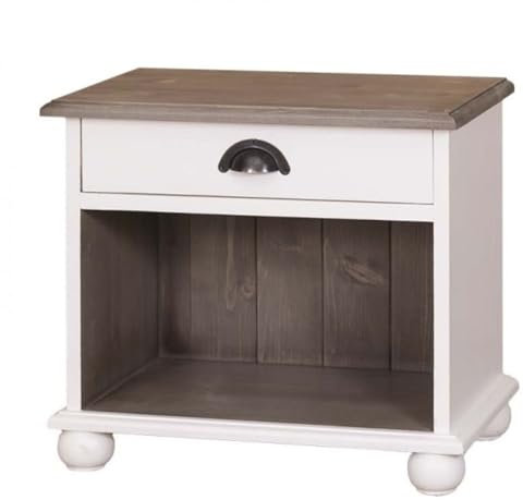 Casa Padrino Landhaus Stil Nacht Schrank Kommode mit 1 Schublade - Jugendstil Shabby Chic Möbel - Massivholz Nachtschränkchen, Farbe:Weiß/Holzfarben