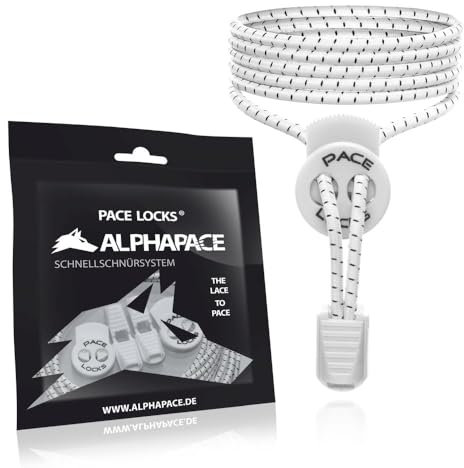 ALPHAPACE Pace Locks Elastische Schnürsenkel ohne binden mit Schnellverschluss, Schuhbänder ohne Schnüren, Slip-on Schnellverschluss für Sport, Jugend & ältere Menschen, 120 cm, 1-Paar in Weiß