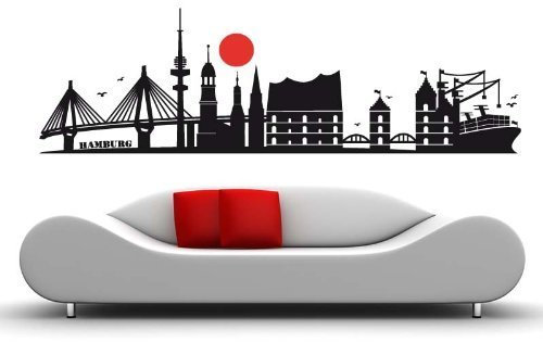 wandtattoo-factory Skyline Hamburg - 190 x 60cm - Farbe: Schwarz