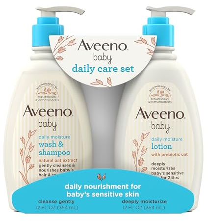 Aveeno Baby Daily Care Gift Set with Oat Extract & Prebiotic Oat, Contains Daily Moisturizing Body Lotion & Gentle 2-in-1 Baby Bath Wash & Shampoo, Hypoallergenic & Paraben-Free, Two Pack