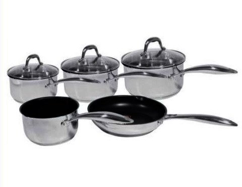 Morphy Richards Pro Pour 5 Piece Pan Set With Stainless Steel & Tempered Glass Lids
