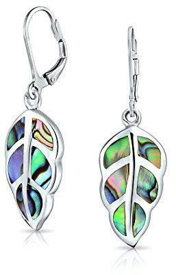 Regenbogenschale Natur Irisierende Blatt Tropfen Ohrhänger Abalone Ohrringe Western Schmuck Für Frauen Für Teenager .925 Sterlingsilber