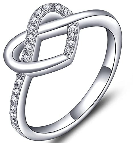 YL Damen Herz Ring 925 Sterling Silber Zirkonia Herz Vertrauensring(Größe 58)