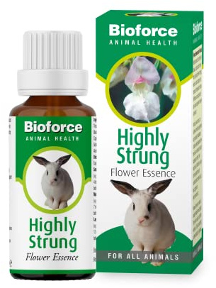 Animal Highly Strung Flower Essence is Designed for use with All Types of Animals to Help Calm overactive, Edgy, Frisky, excitable and Unpredictable Pets, containing Chamomile and Agrimony. 30ml