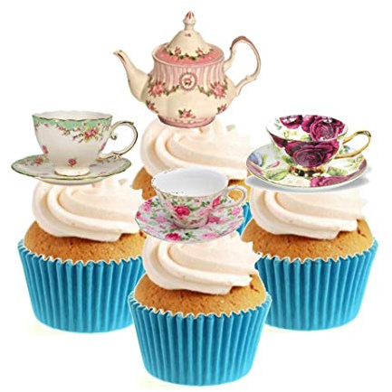 Sprinkles & Toppers Ltd Vintage Time for Tea Collection (2) Edible Stand Up Wafer Paper Cake Toppers (12 Pack)