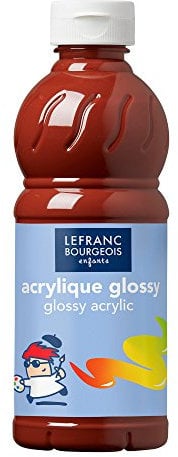 Lefranc Bourgeois 188304 Glossy Kinder-Acrylfarbe, gebrauchsfertige flüssige Acrylfarbe, glänzend und wasserfest, Ideal auf Papier, Karton, Holz, Gips, Metall, Plastik, 500ml Flasche - Siena Gebrannt