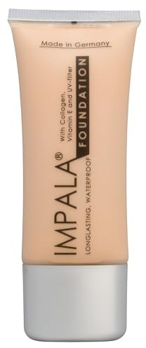 IMPALA | Lang anhaltende Make-up-Grundierung Farbe 01 | Voll abdeckende Make-up-Grundierung | Wasserfestes Make-up | Kollagen und Vitamin E | Make-up-Grundierung mit Sonnenschutz | UV-Lichtfilter
