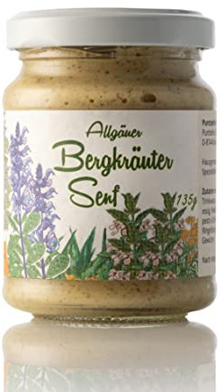 Bergkräuter-Senf aus dem Allgäu | 150ml Gourmet Senf mittelscharf im Glas | Ausgewählte Bergkräuter aus Höhenlagen