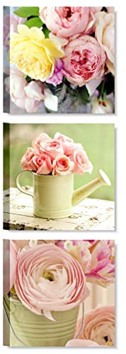 Quadri L&C ITALIA Tris Rose Shabby Chic 3 - Quadri Moderni con Fiori per Soggiorno Camera da Letto Cucina Bagno Quadretti da Parete 25 x 25 Stampa su Tela Canvas