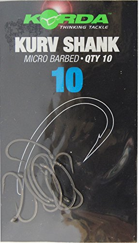 Korda Kurv Shank Karpfenhaken, Teflon-Beschichtung, Gr. 10 (10 Stück) | Ultrascharfe Spitze, gebogener Schenkel für perfekten Halt, matte Teflon-Beschichtung, ideal für Pop-up und Bottom-Baits