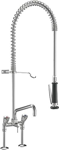 KWC Zweigriffmischer, Schwenkauslauf Gastro, ganzchrom AD 153 A 300 mit Brause, K.24.42.64.000C71