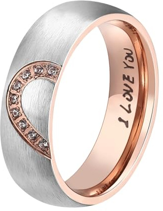 ANAZOZ Alliance Femme Homme I Love You Cœur Amour Éternel Romantique Bague Mariage Fiançailles Acier Inoxydable Fantaisie Anneau Supérieur Couple Noir & Or Rose