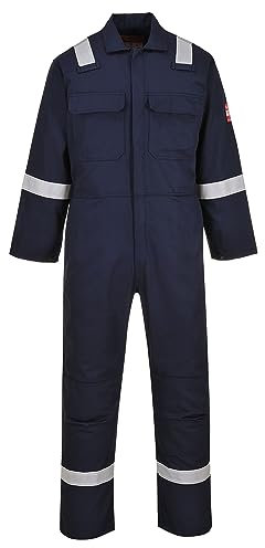 Portwest BIZ5 Men's Flame Resistant Reflective Overalls Bizweld Iona FR Coverall Navy, X-Small