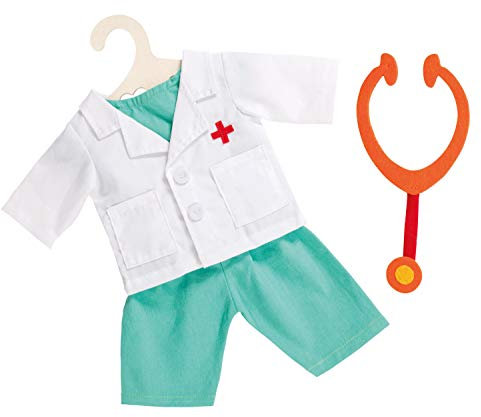 Heless 2653 - Bekleidungs-Set für Puppen, 4 teiliges Arzt-Outfit mit Hose, Hemd, Arztkittel und Stethoskop, Größe 35 - 45 cm