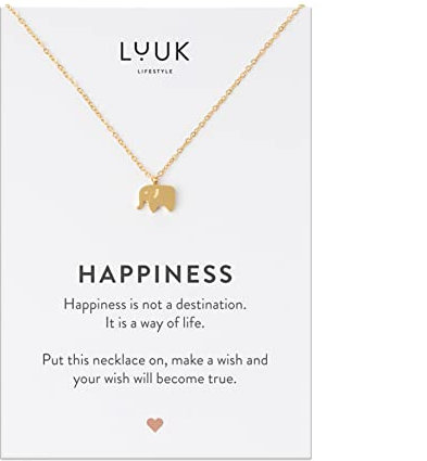 LUUK LIFESTYLE Wasserfeste Edelstahl Halskette mit Anhänger, moderner Schmuck, Geschenkidee für Damen, Glücksbringer für Frauen, feminin & filigran, Kette mit Elefant, gold