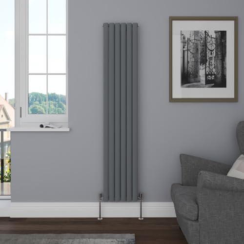 NRG Vertical 1800x354mm Oval Column Radiator Single Panel Anthracite | Modern Radiator, Mild Steel, Central Heating Rad, High Heat Output, Wall Radiator, for Living Room, Kitchen, Bathroom