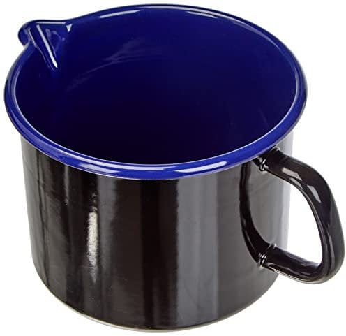 Riess, 0054-025, Schnabeltopf schwarz-blau 16, CLASSIC - HOTEL PROFI SCHWARZ/BLAU, Durchmesser 16 cm, Höhe 13.0 cm, Inhalt 2.0 Liter, Emaille, Krug, Milchtopf mit Ausgießer, Induktion