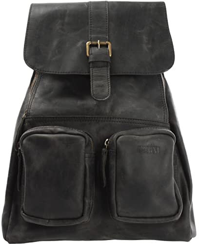 LECONI Rucksack Vintage Lederrucksack Wanderrucksack Freizeitrucksack Natur echtes Rindsleder Stadtrucksack Cityrucksack Damen + Herren 31x40x11cm grau LE1008-wax