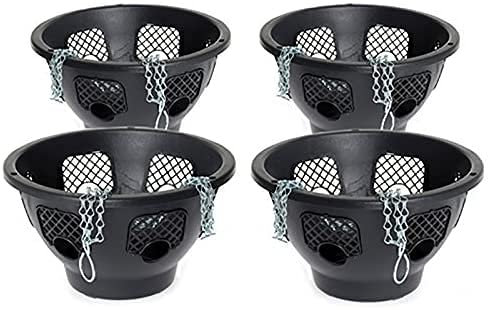 Easy Fill Hanging Baskets 4 x 12 inch Black Plantopia With 4 New Galvanised Chain 24 Patches