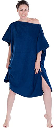 Hesørd Poncho-Badetuch für Erwachsene Damen und Herren als Umziehhilfe, Surfponcho, Handtuch aus 100% Baumwolle in Frottee-Qualität - saugstark und weich, blau