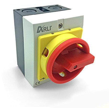 ARLI Hauptschalter 25A Drehschalter mit Kunststoffgehäuse IP65 4 polig 4P25A-G Trennschalter 25 amper Trenn Dreh Haupt Maschinen Schalter 4pol 230-440 V Kunststoff Gehäuse